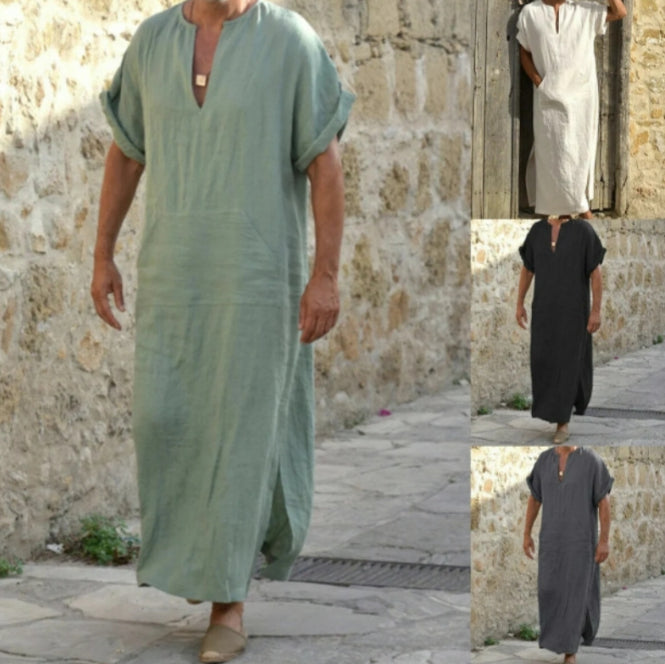Short Sleeve Bottoming Large Robe Long-cut Coat Robe For Men