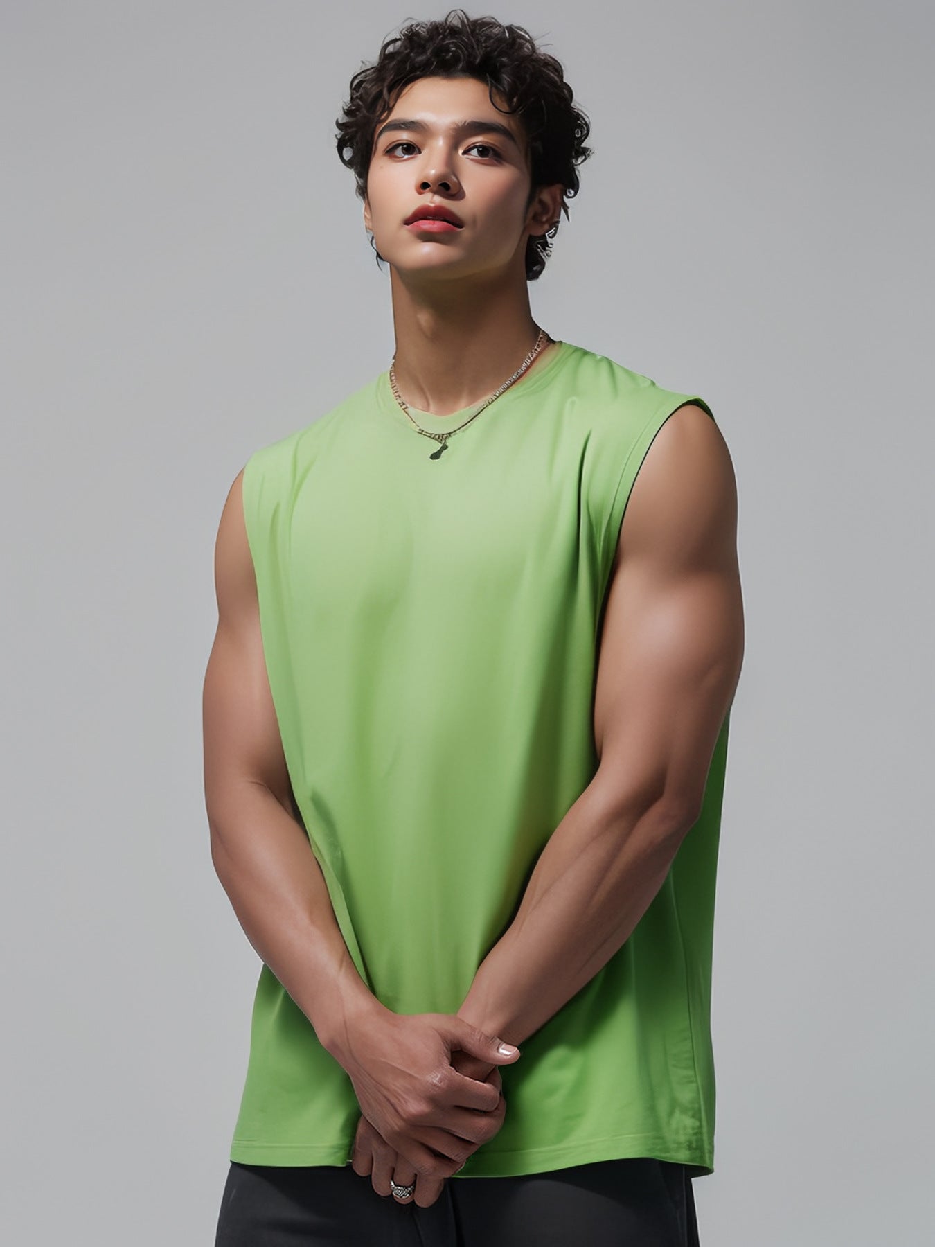 Mens Sleeveless Tank Top Simple Solid-Color Loose T-Shirt