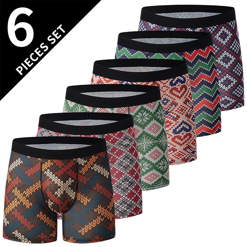 Polyester Men's Mid-waist Printed Underwear 6-piece Set