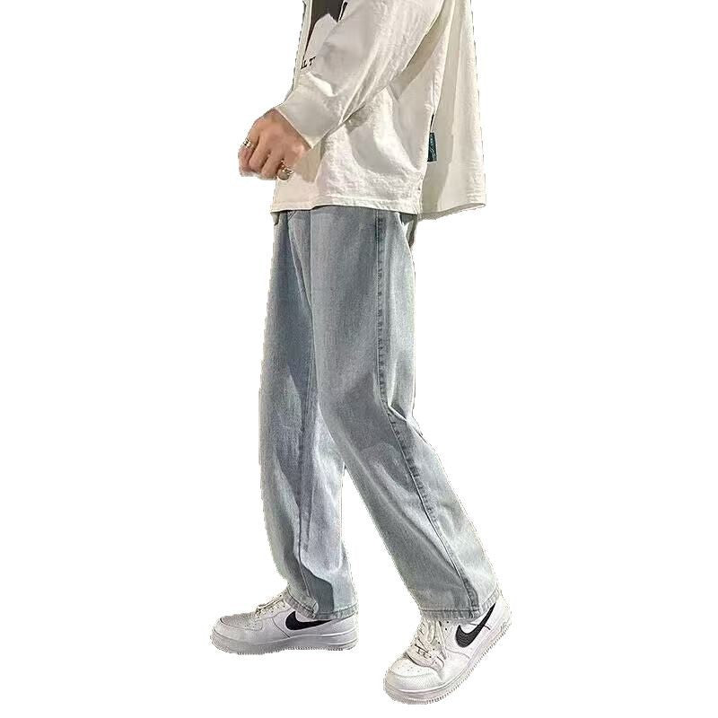 Smoke Gray Men's Loose Wide-leg Straight Jeans - Youth to 5XL