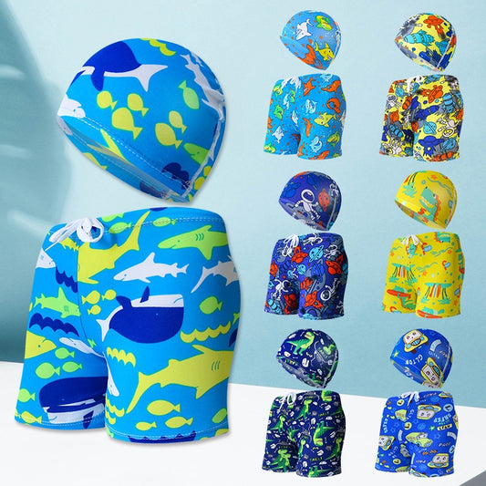 Children's Swimming Trunks Beach Vacation With Swimming Cap Suit: Size height 110-125cm. Weight 15.00kg-25.00kg