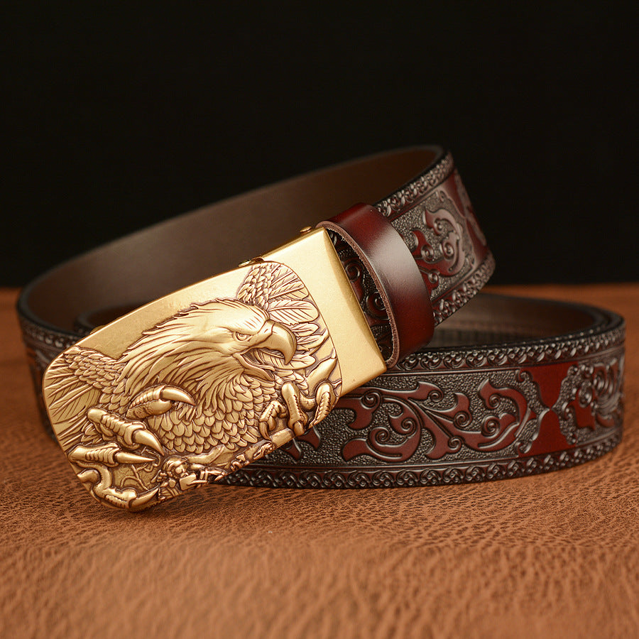 Men's Personalized Carved Eagle Automatic Buckle Belt, Size 110cm-130cm