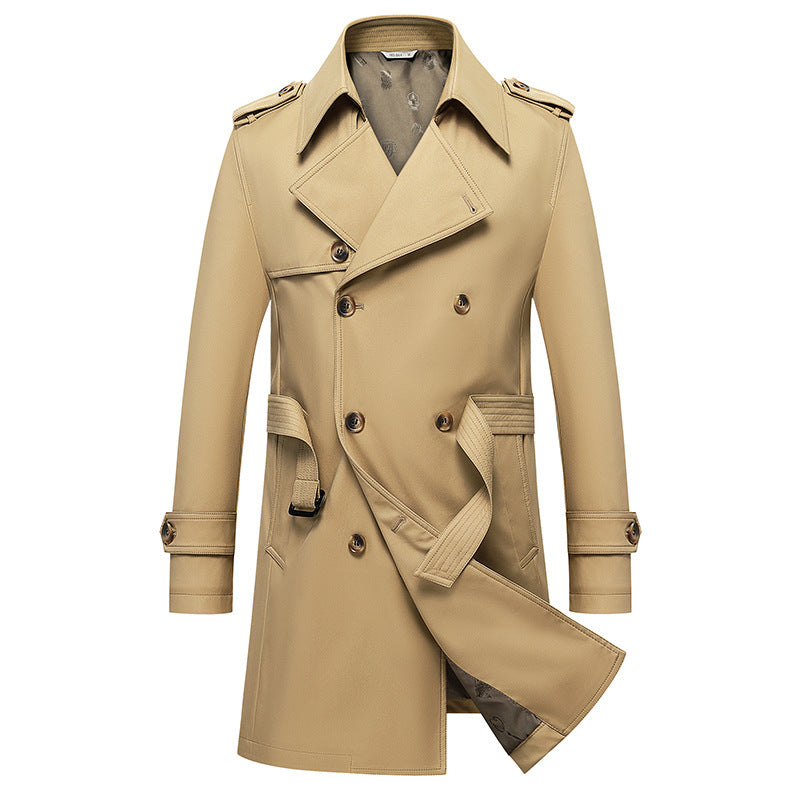 Men's Fashionable Mid-length Double-breasted Trench Coat