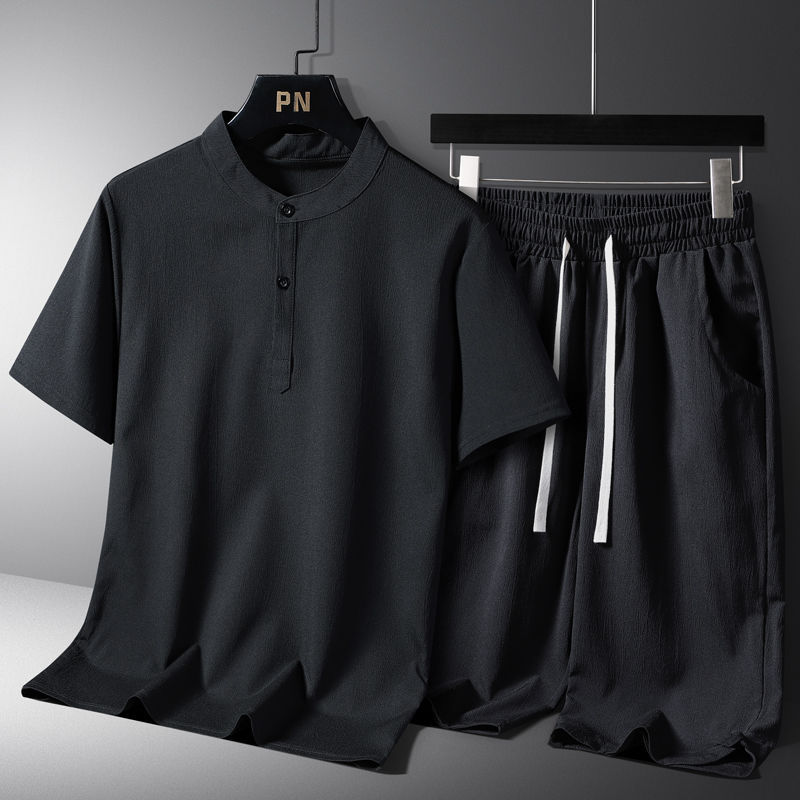 Men's National Style Cotton And Linen Casual Shorts Short Sleeve Two-piece Set Size L - 8XL