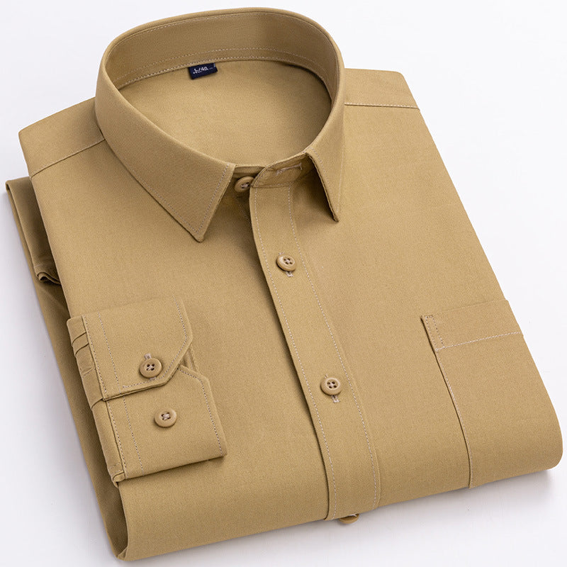 Spring Mens Khaki Cotton Long-sleeve Shirt  Sizes: M, L, XL, XXL, XXXL, XXXXL