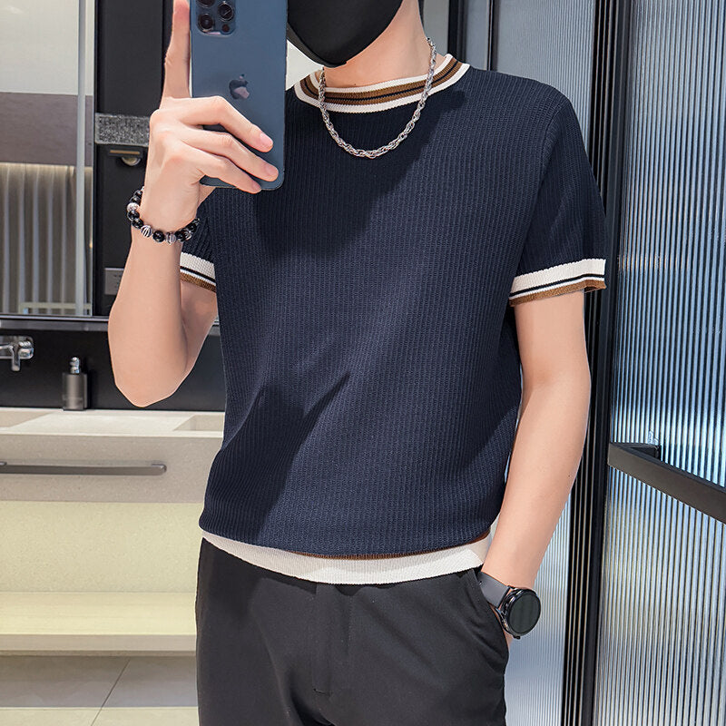 Men's Ice-silk Color-block Knit Top