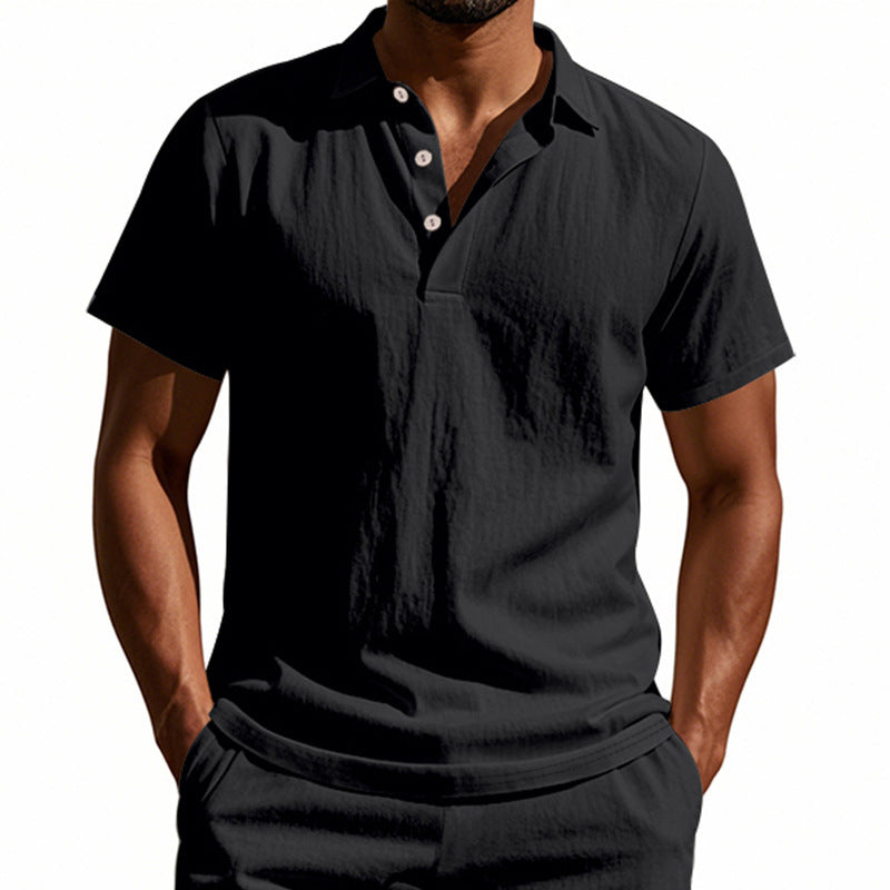 Breathable Linen Casual Short-Sleeve Polo Shirt Size S - 3XL