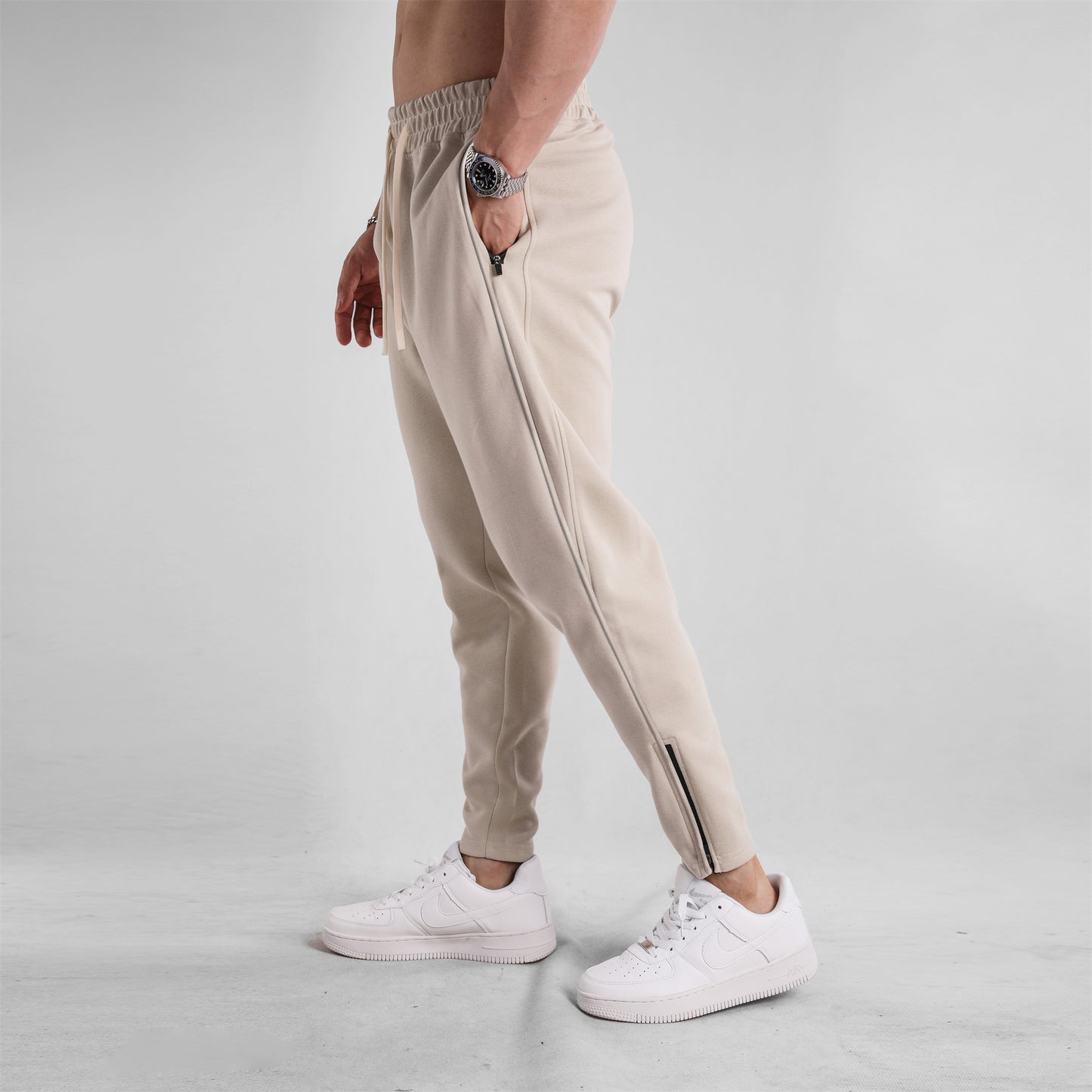 Slim Fit Leg Opening Zipper Ankle Banded Pants Size: M - 3XL