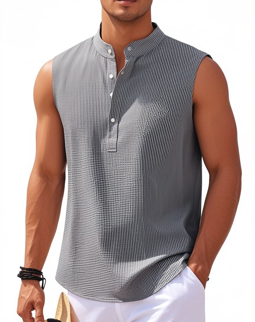 Men's Stand Collar Vest Sleeveless Shirt