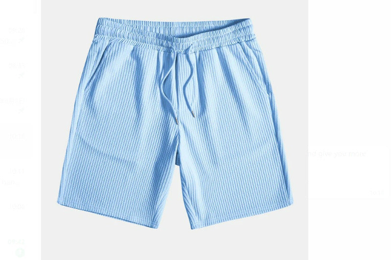 Men's Casual Loose Multi-color Beachwear Sunken Stripe Short Sleeve Shorts Two-piece Set Size S - XXL