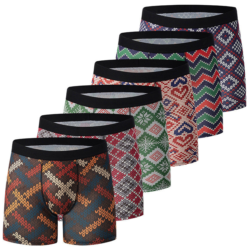 Polyester Men's Mid-waist Printed Underwear 6-piece Set