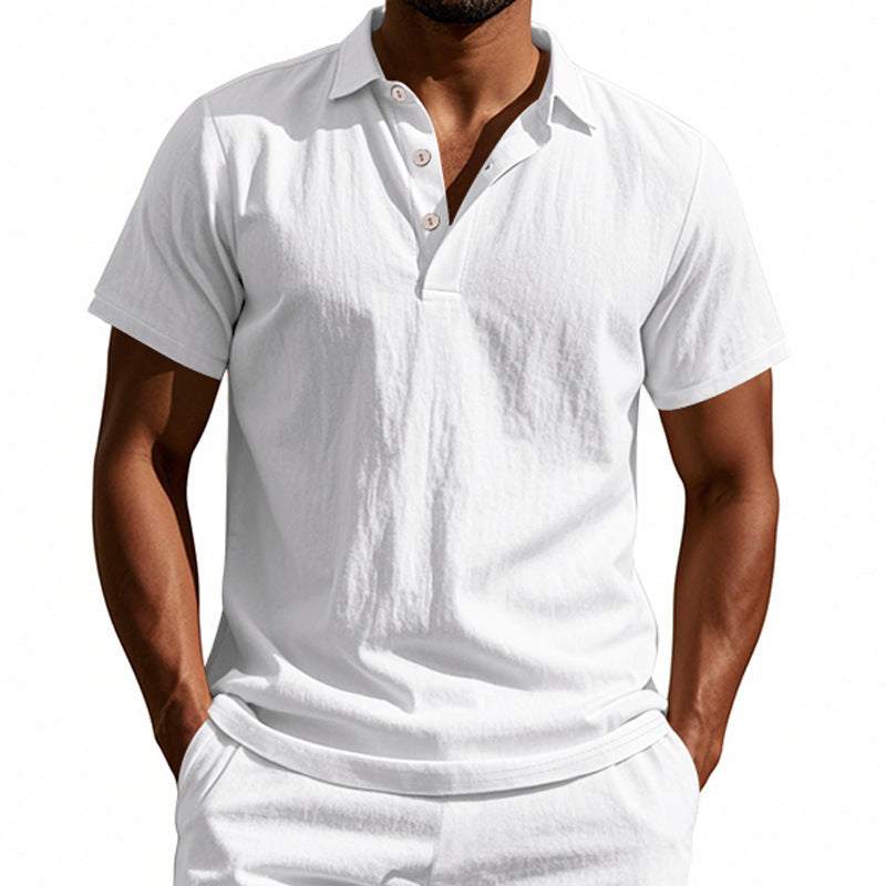 Breathable Linen Casual Short-Sleeve Polo Shirt Size S - 3XL