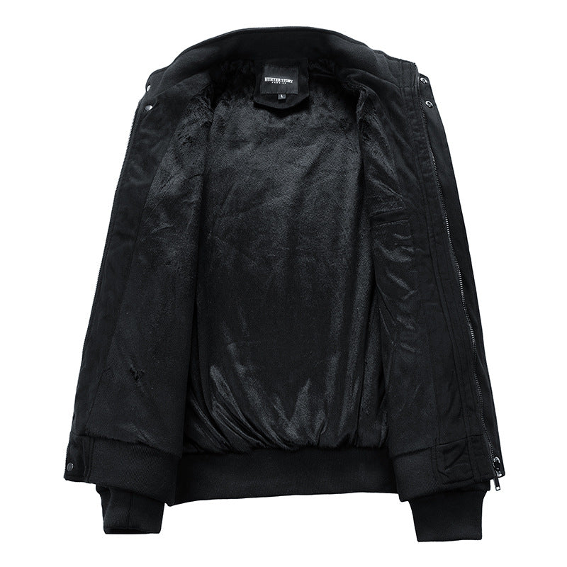 Men's Stand-up Collar Slim Fit Suede Jacket Size L - 3XL