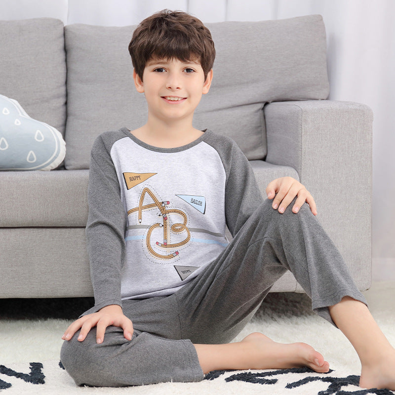 Boys Pajamas Spring And Autumn Pure Cotton Thin Long Sleeves
