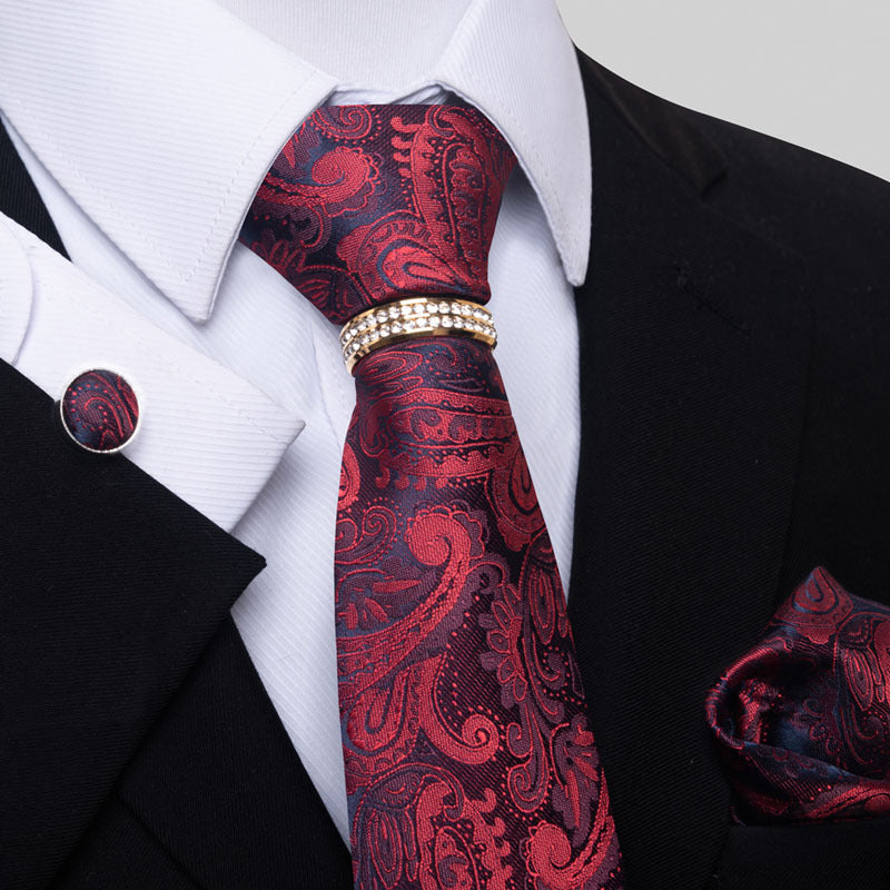 Multi Colored Striped Floral Mens Tie with Pocket Towel, Cufflinks and Tie Ring
