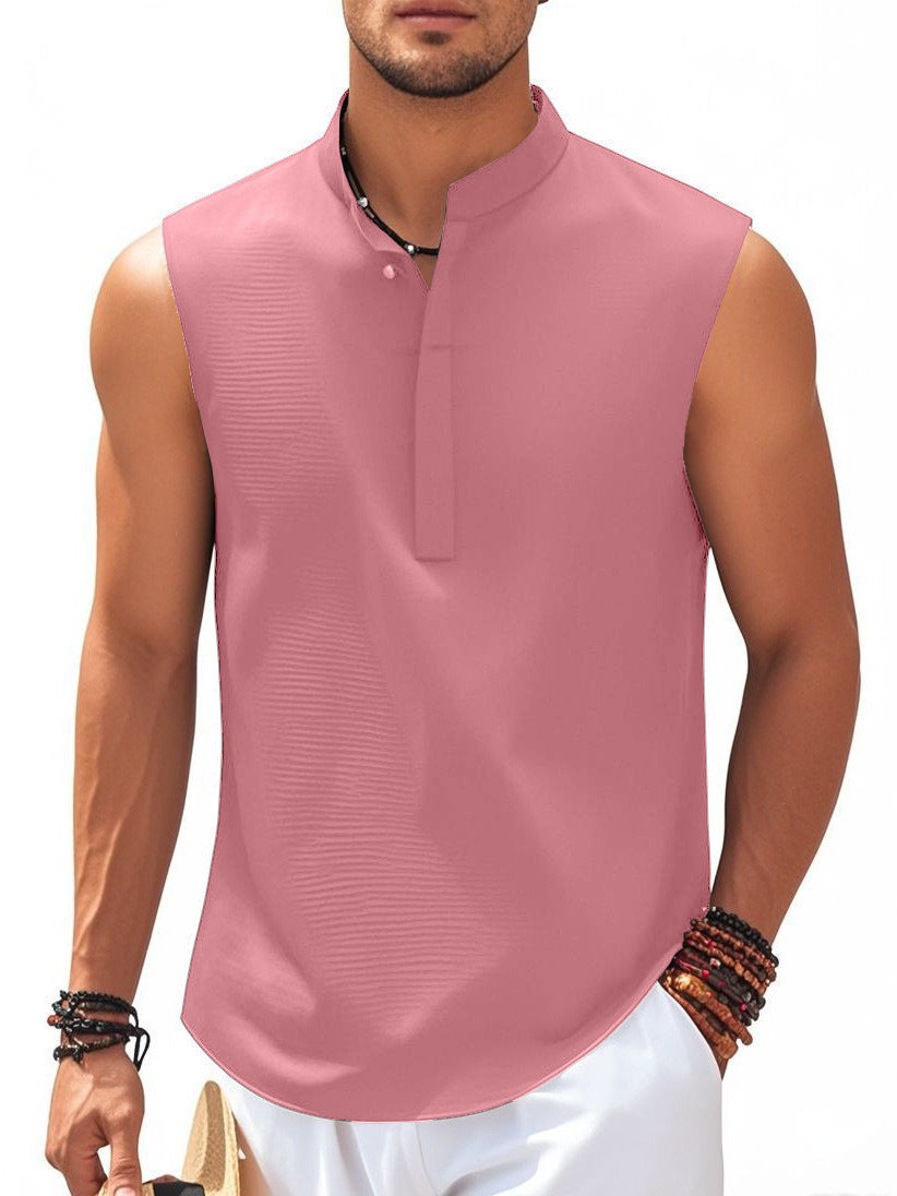 Men's Stand Collar Vest Sleeveless Shirt