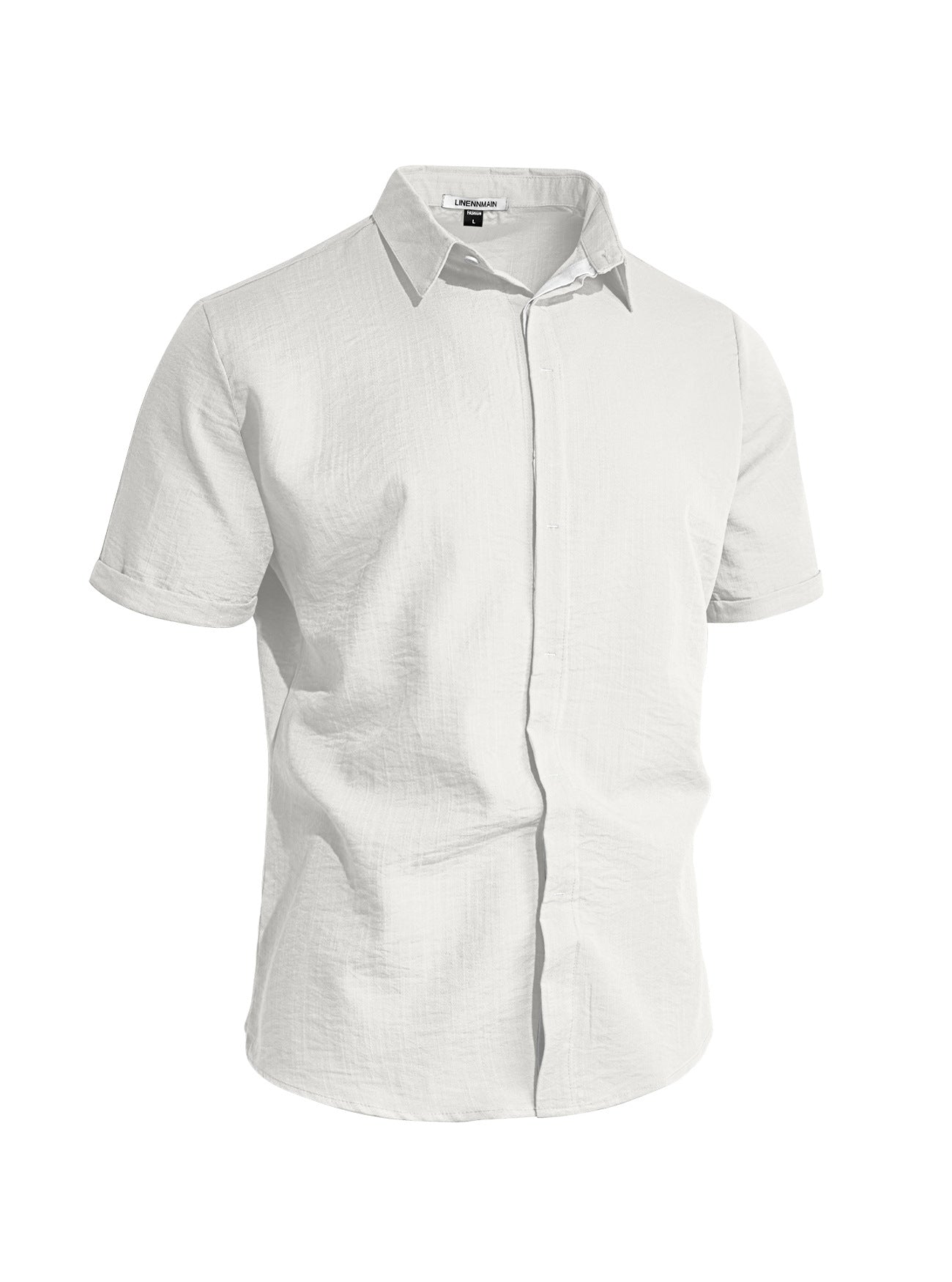 Mens Solid-color Short-sleeve Lapel Shirt Size S - 3XL