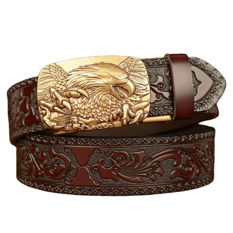 Men's Personalized Carved Eagle Automatic Buckle Belt, Size 110cm-130cm