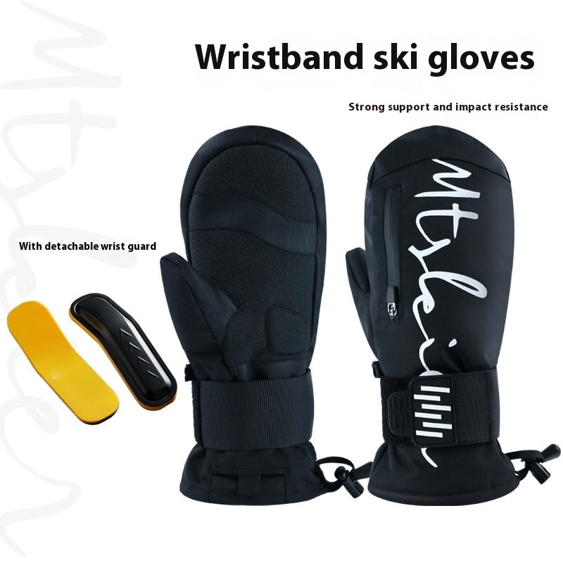 Ski Gloves Built-in Wristband Shock Absorption Veneer Warm Waterproof