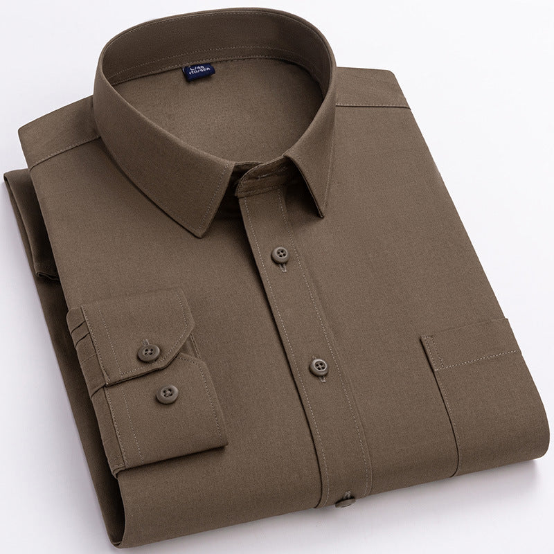 Spring Mens Khaki Cotton Long-sleeve Shirt  Sizes: M, L, XL, XXL, XXXL, XXXXL