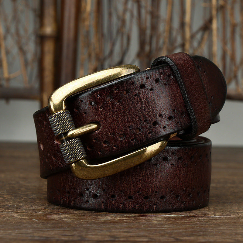 Hollowed-out First-layer Cowhide Pin-buckle Belt For Men genuine Leather Belt For Jeans, Length 100cm-125cm